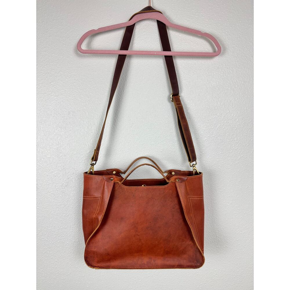 The Tannery Leather Tote Crossbody Bag Red Brown Rustic Satchel - Picture 9 of 10